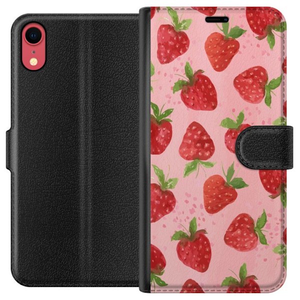Apple iPhone XR Plånboksfodral Strawberry Dreams – jordgubbsmönster i retrostil