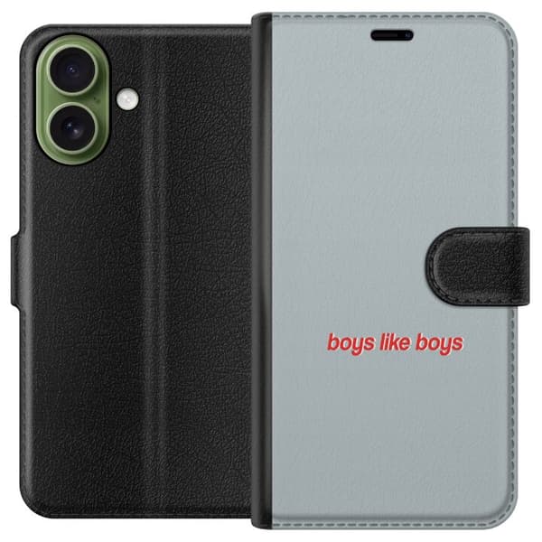 Kompatibelt Plånboksfodral till Apple iPhone 17 Boys Like Boys text grå