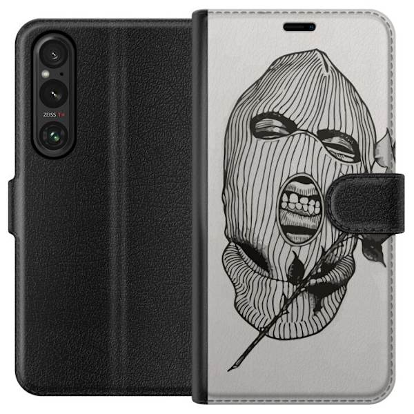 Sony Xperia 1 V Lompakkokotelo Hiihtomaski Ros Katutyö Muotoilu Graafinen Kuvio Jännitys Kaupunkityyli Katutaidetta Naamiaiset Symboli