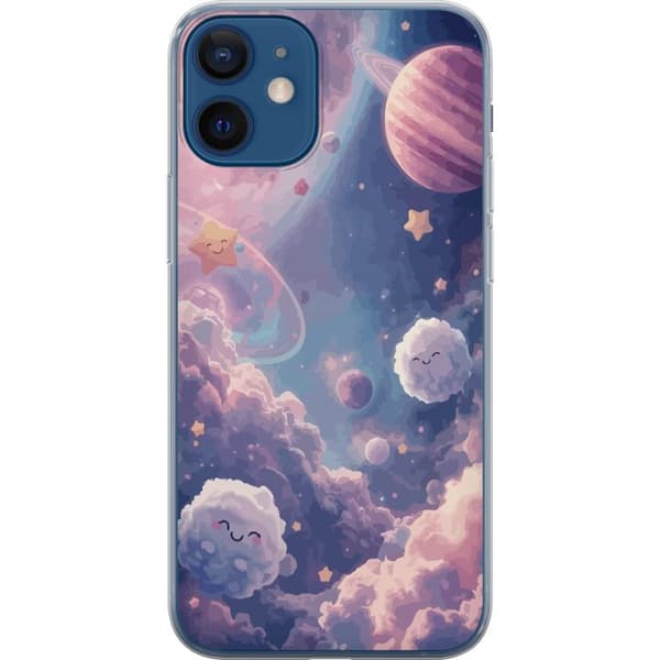 Kompatibelt Mobildeksel til Apple iPhone 12 mini Drømmende stjernehimmel med planeter skyer og smilende stjerner