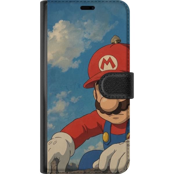 Kompatibelt Plånboksfodral till Apple iPhone 18 Super Mario framför dramatiskt slott med Bowser symboler och blå himmel blå