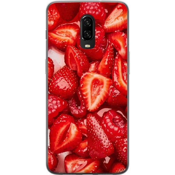 OnePlus 6T Genomskinligt Skal Jordgubbsmönster – sött motiv med sommarkänsla