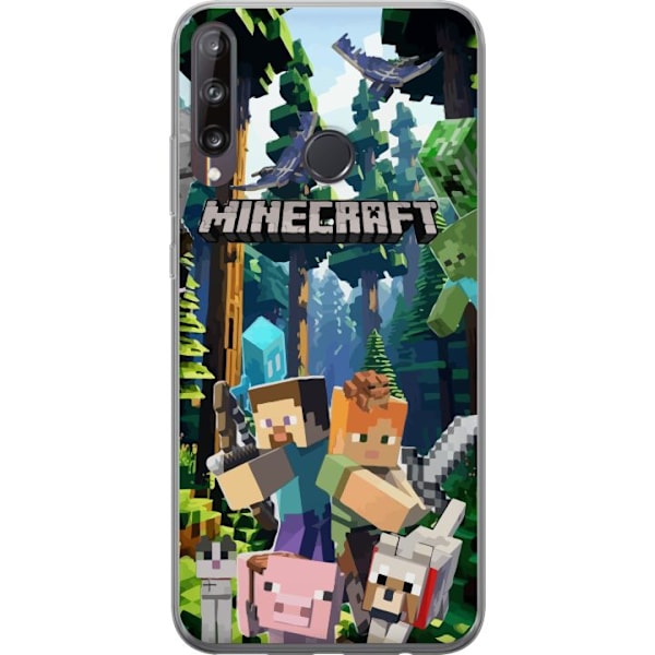 Huawei P40 lite E Genomskinligt Skal Minecraft mobilskal med skog och figurer i pixelstil
