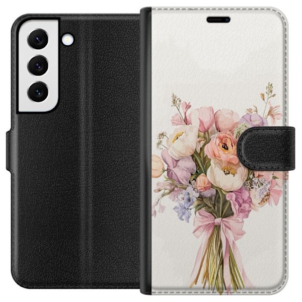 Samsung Galaxy S22 5G Plånboksfodral Mobilskal med färgglad blombukett i romantisk stil