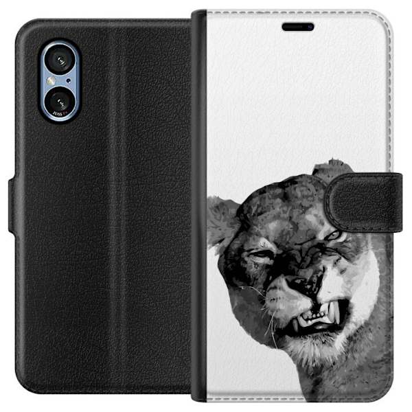 Sony Xperia 5 V Lompakkokotelo Leijona Taiteellinen Eläinaihe Afrikkalainen Tyyli Viidakon Tunnelma Graafinen Suunnittelu Kotikoristeet Eläintema