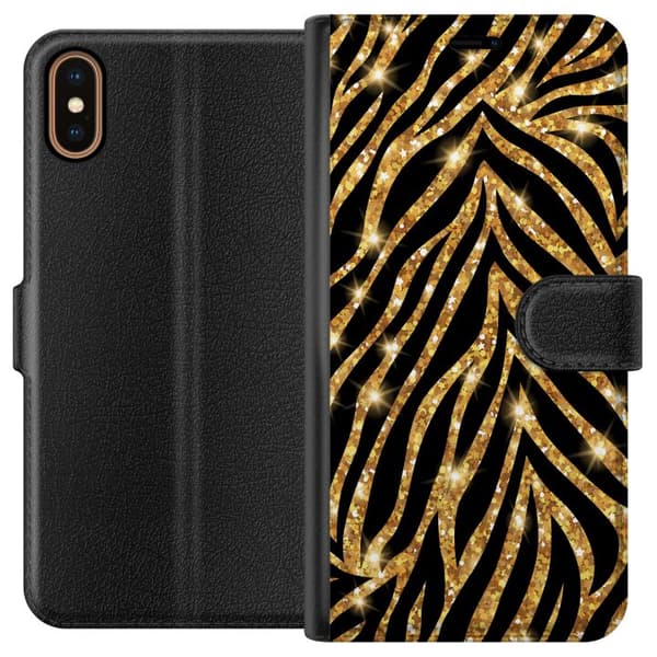 Kompatibel Tegnebogsetui til Apple iPhone X Guld & Glitter