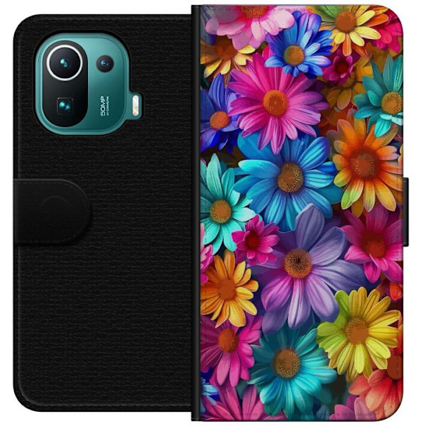 Xiaomi Mi 11 Pro Lompakkokotelo Gerbera Kukat Värikäs Koriste Kukka Motiivi Suosittu Kotisisustus Väririkas Seinätaide Suunnittelu