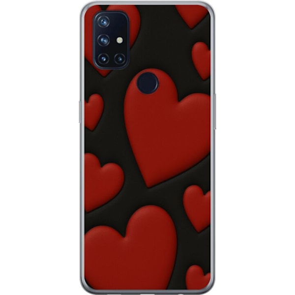 OnePlus Nord N10 5G Gennemsigtig cover Rød Fløjlshjerter