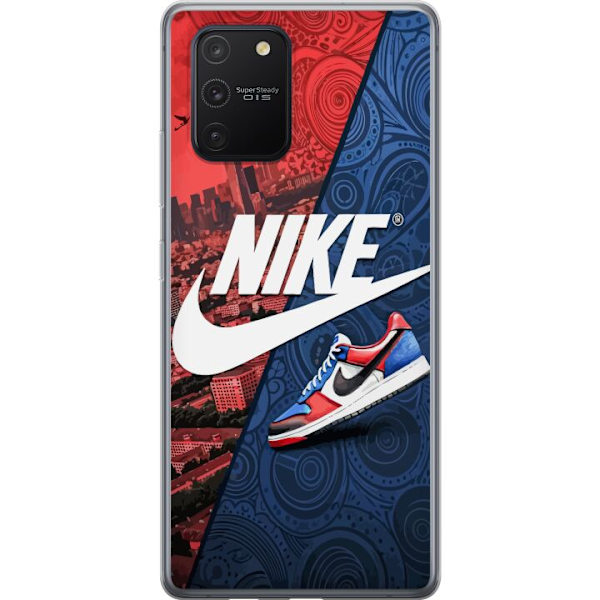 Samsung Galaxy S10 Lite Genomskinligt Skal Nike Logotyp Röd Blå Sneaker Stil Sport Fashion Populärt Swoosh Motiv Träningskläder Grafisk Ikon