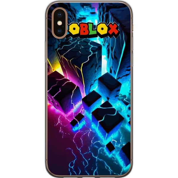 Kompatibelt Mobildeksel til Apple iPhone X Neonfarget spillverden med svevende blokker, klipper og lysende blå detaljer blå