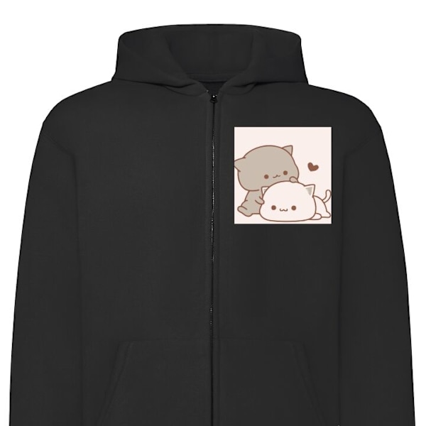 Zip-Hoodie | Huvtröja med Dragkedja för Vuxna Kawaii Söta k svart M