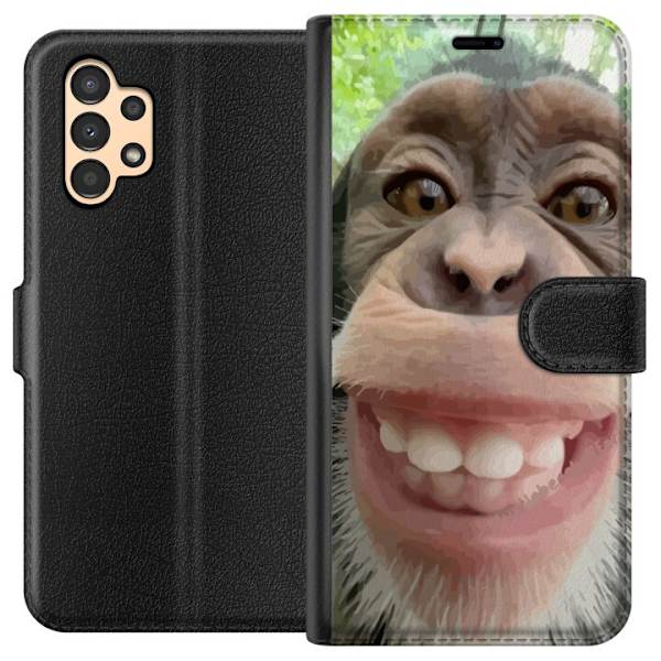 Samsung Galaxy A13 Plånboksfodral Chimp Selfie Rolig Grafisk Design Apa Djurmotiv Trend Roligt Motiv Populärt Urban Art Stil
