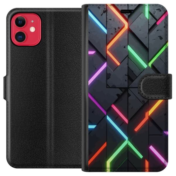 Kompatibel Tegnebogsetui til Apple iPhone 11 Geometrisk neonmønster med farvede lyslinjer