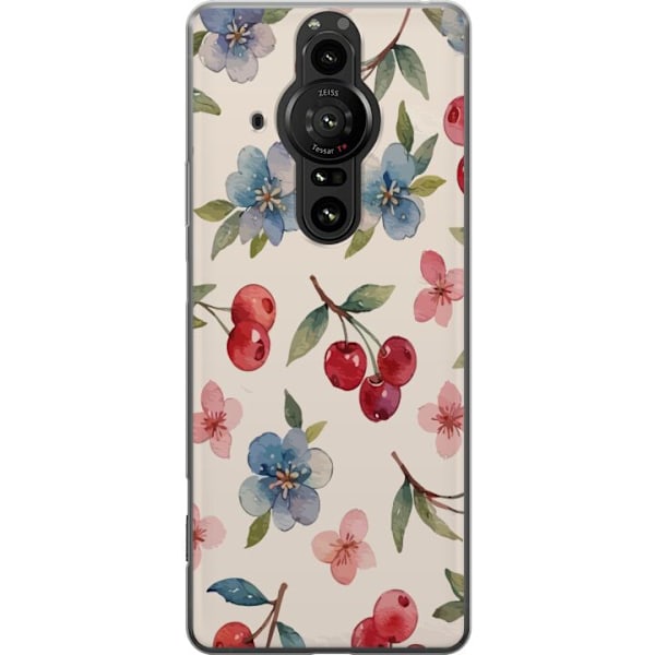 Sony Xperia Pro-I Läpinäkyvä kuori Marjat & Kukat - kuvio, jossa on sinisiä kukkia ja metsänmarjoja