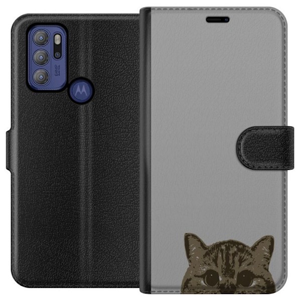 Motorola Moto G60S Tegnebogsetui Grå Katteblik - stilfuld kat design med grå baggrund