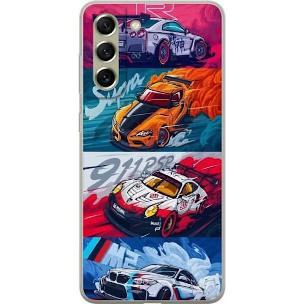 Samsung Galaxy S21 FE 5G Läpinäkyvä kuori Nopeat Autot - Piirretty Kuvio Toiminnalla