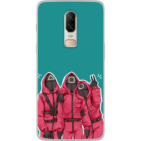 OnePlus 6 Genomskinligt Skal Squid Game Karaktärer Grafisk Design Seriefigurer Populär TV Motiv Asiatisk Stil Spännande Trend