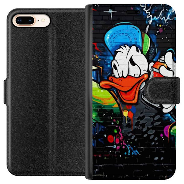 Apple iPhone 7 Plus Plånboksfodral Kalle Anka Graffiti Disney Design Roligt Barn Motiv Färg Grafisk Populär Serie Ikonisk Disneyfigur