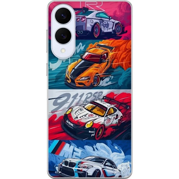 Samsung Galaxy S25 Edge Läpinäkyvä kuori Nopeat Autot - Piirretty Kuvio Toiminnalla