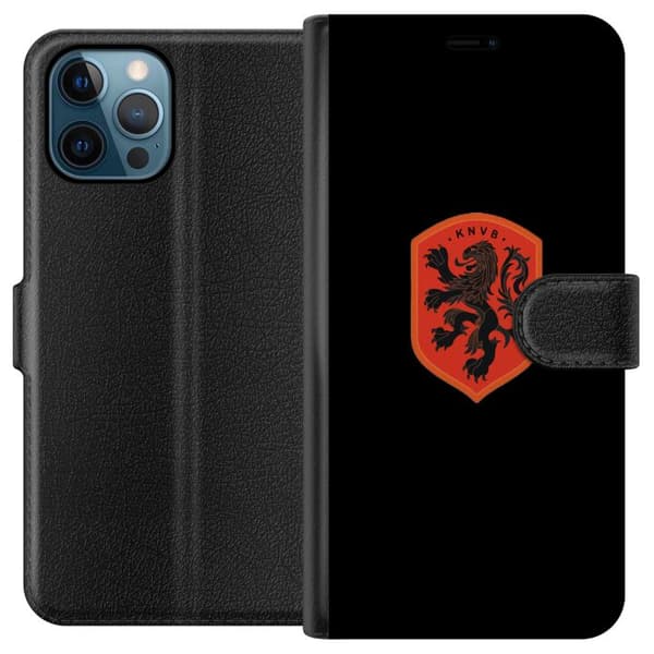 Kompatibel Tegnebogsetui til Apple iPhone 12 Pro Orange skjold med sort heraldisk løve mod sort baggrund sort