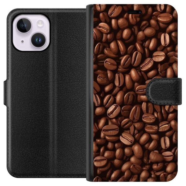 Kompatibelt Lommeboketui til Apple iPhone 14 Plus Kaffebönor närbild brun