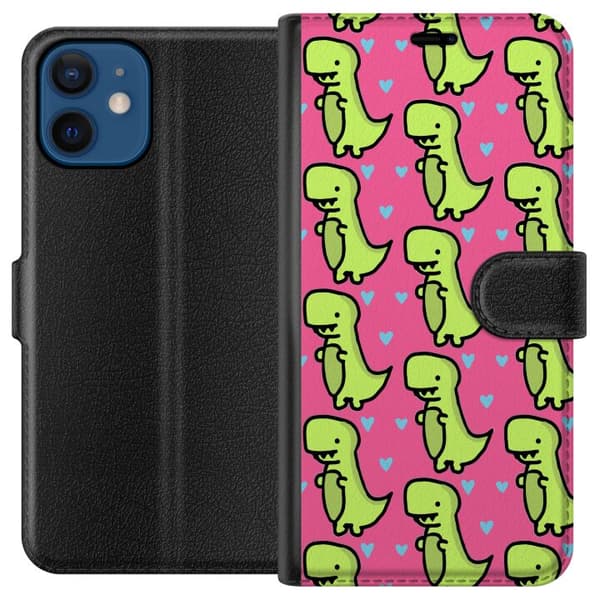Kompatibel Tegnebogsetui til Apple iPhone 12 mini Dinosaurkærlighed i lyserødt mønster