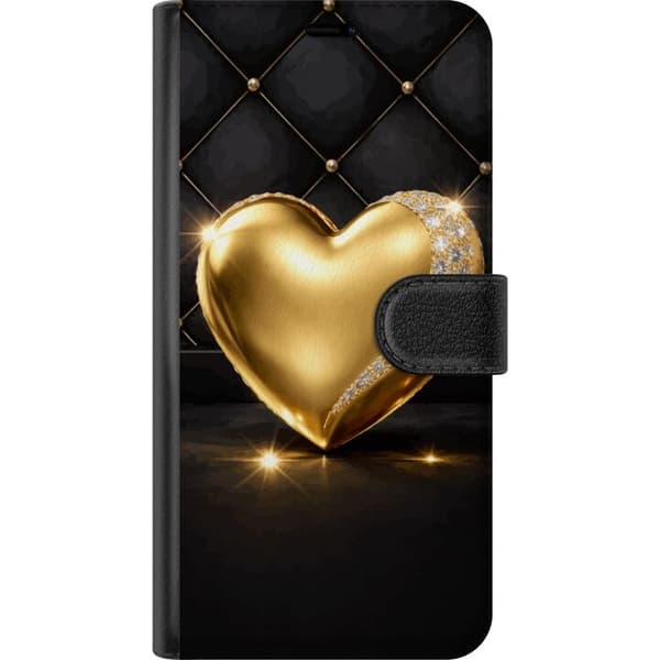 Kompatibelt Lommeboketui til Apple iPhone 12 mini Gyldent hjerte med diamantkant