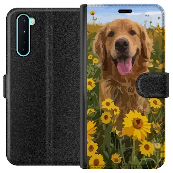 OnePlus Nord Plånboksfodral Golden Retriever Solrosfält Hundmotiv Natur Sommar Design Populärt Hundras Familjefavorit