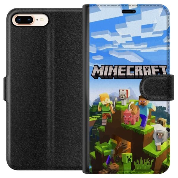 Kompatibelt Lommeboketui til Apple iPhone 8 Plus Minecraft Creeper-blokk piksel retrospill