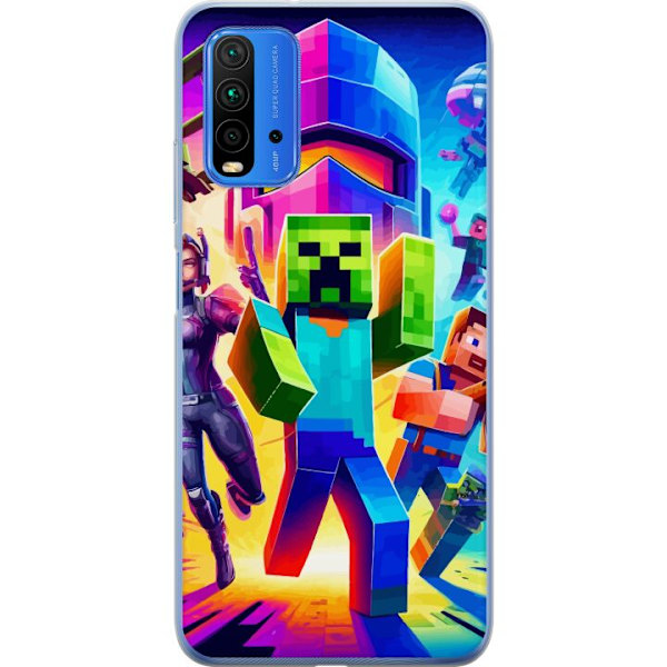 Xiaomi Redmi 9T Läpinäkyvä kuori Fortnite vs Minecraft