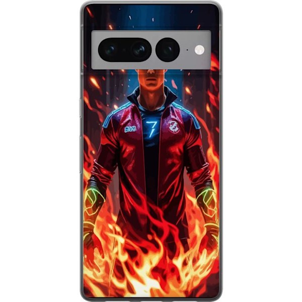 Google Pixel 7 Pro Gennemsigtig cover Ronaldo Inferno - fodboldhelt i flammer