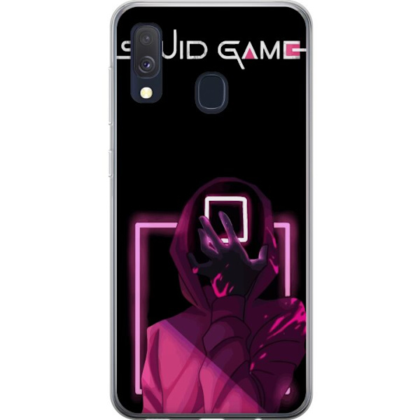 Samsung Galaxy A40 Genomskinligt Skal Squid Game Tema Populär Serie Motiv Grafiskt Ikoniskt Design Asiatisk Popkultur Spänning Drama