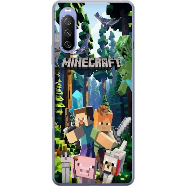Sony Xperia 10 III Lite Läpinäkyvä kuori Minecraft-matkapuhelinkotelo metsällä ja pikselityylisillä hahmoilla