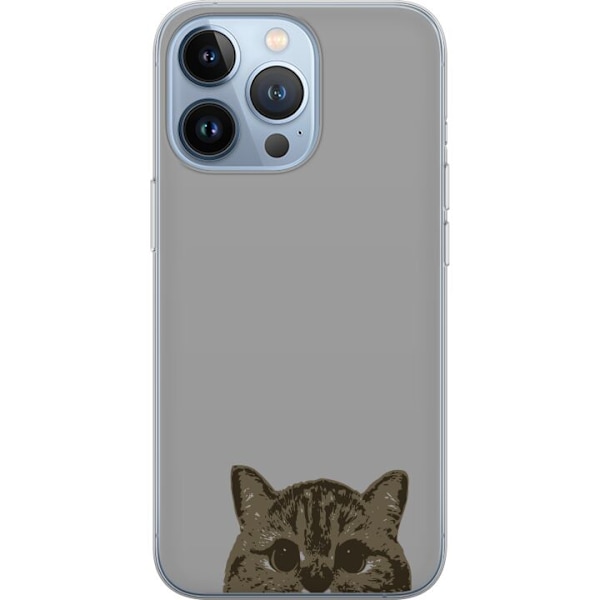 Apple iPhone 13 Pro Genomskinligt Skal Grå Kattblick – stilren kattdesign med grå bakgrund