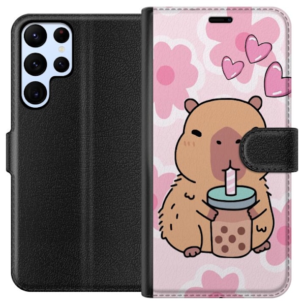 Samsung Galaxy S22 Ultra 5G Tegnebogsetui Kawaii Capybara Hjer