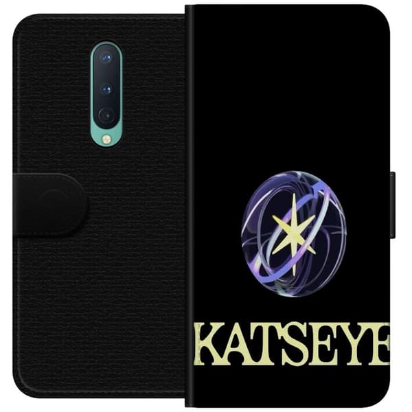 Kompatibel Tegnebogsetui til OnePlus 8 KATSEYE-logo med gul stjerne, lilla omløbsringe og lys typografi på sort baggrund sort