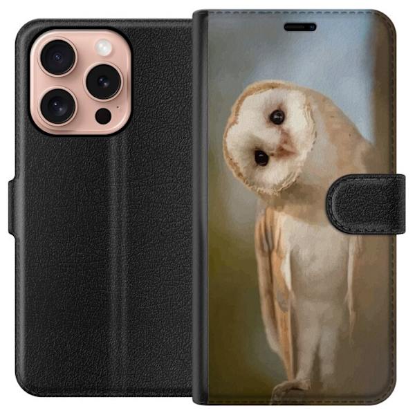 Apple iPhone 16 Pro Lompakkokotelo Uggla Utelias Katse Lintumotiivi Metsä Luonto Grafinen Suunnittelu Suosittu Motiivi Eläin Teema Koriste