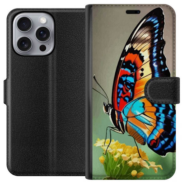 Apple iPhone 16 Pro Max Plånboksfodral Fjäril Natur Sommar Motiv Vingar Färgstark Design Populär Dekor Grafiskt Exotiskt Tema