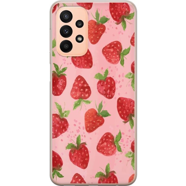 Samsung Galaxy A23 5G Genomskinligt Skal Strawberry Dreams – jordgubbsmönster i retrostil