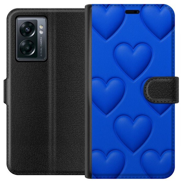 OnePlus Nord N300 Tegnebogsetui Blå Hjerter