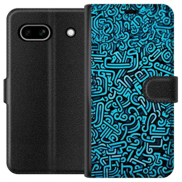 Kompatibelt Plånboksfodral till Google Pixel 7a Abstrakt blått graffitimönster med moderna grafiska former blå