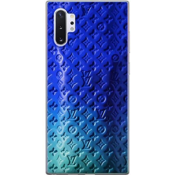 Kompatibelt Mobildeksel til Samsung Galaxy Note10+ Blått luksuriøst monogrammønster med elegant preget tekstur blå