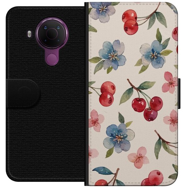 Nokia 5.4 Plånboksfodral Bär & Blommor – mönster med blå