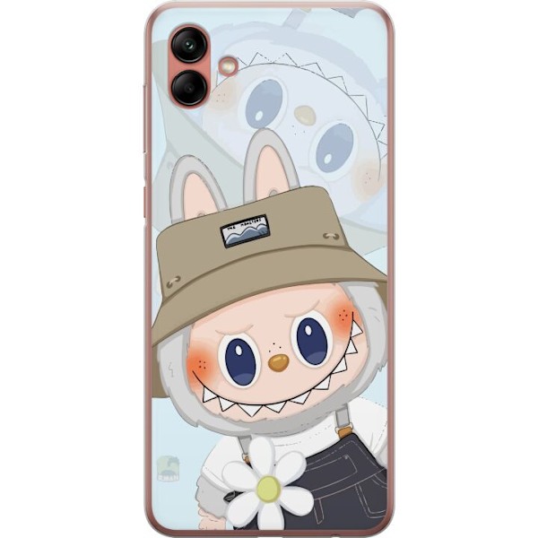 Samsung Galaxy A04 Gennemsigtig cover Labubu med hat - Pop Mart figur Mr. Butcher i retro-stil med karakter
