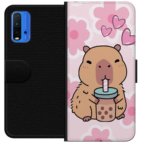 Xiaomi Redmi Note 9 4G Tegnebogsetui Kawaii Capybara Hjerte An