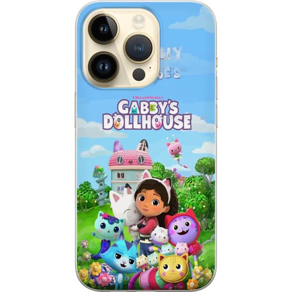 Kompatibelt Mobilskal till Apple iPhone 15 Pro Gabby med kattvänner framför dockhuset rosa