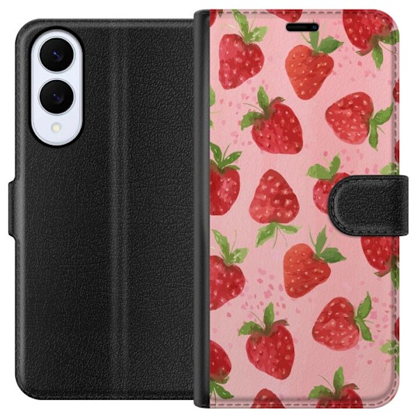 Samsung Galaxy S25 Edge Tegnebogsetui Jordbærdrømme - Retro-stil jordbærmønster