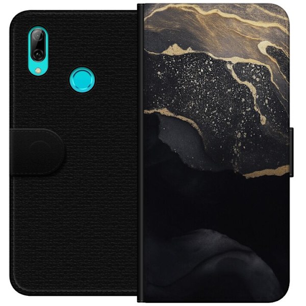 Huawei P smart 2019 Tegnebogsetui Sort guld abstrakt