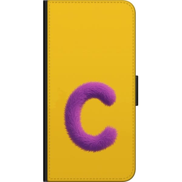 Kompatibel Tegnebogsetui til Samsung Galaxy Note9 Lilla loddet bogstav C med blød pelsstruktur på gul baggrund gul