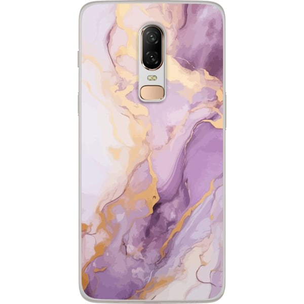 OnePlus 6 Gennemsigtig cover Marmor Lilla Guld